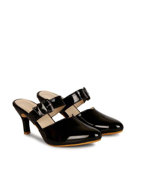 PAHASA Women Heeled Round-Toe Slip-On Sandals
