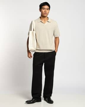Buy Altheory by AZORTE Structured Relaxed Fit Polo T-Shirt Online