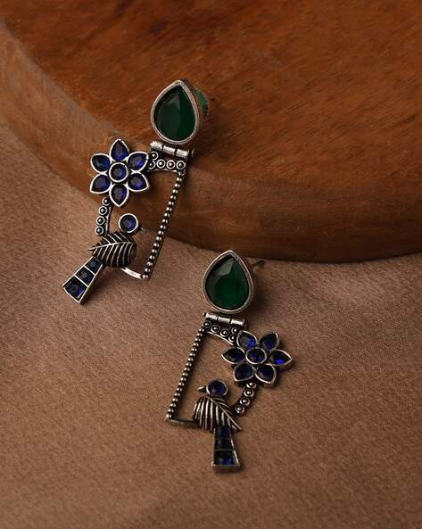 Veni Women Silver-Plated Kundan-Studded Drop Earrings