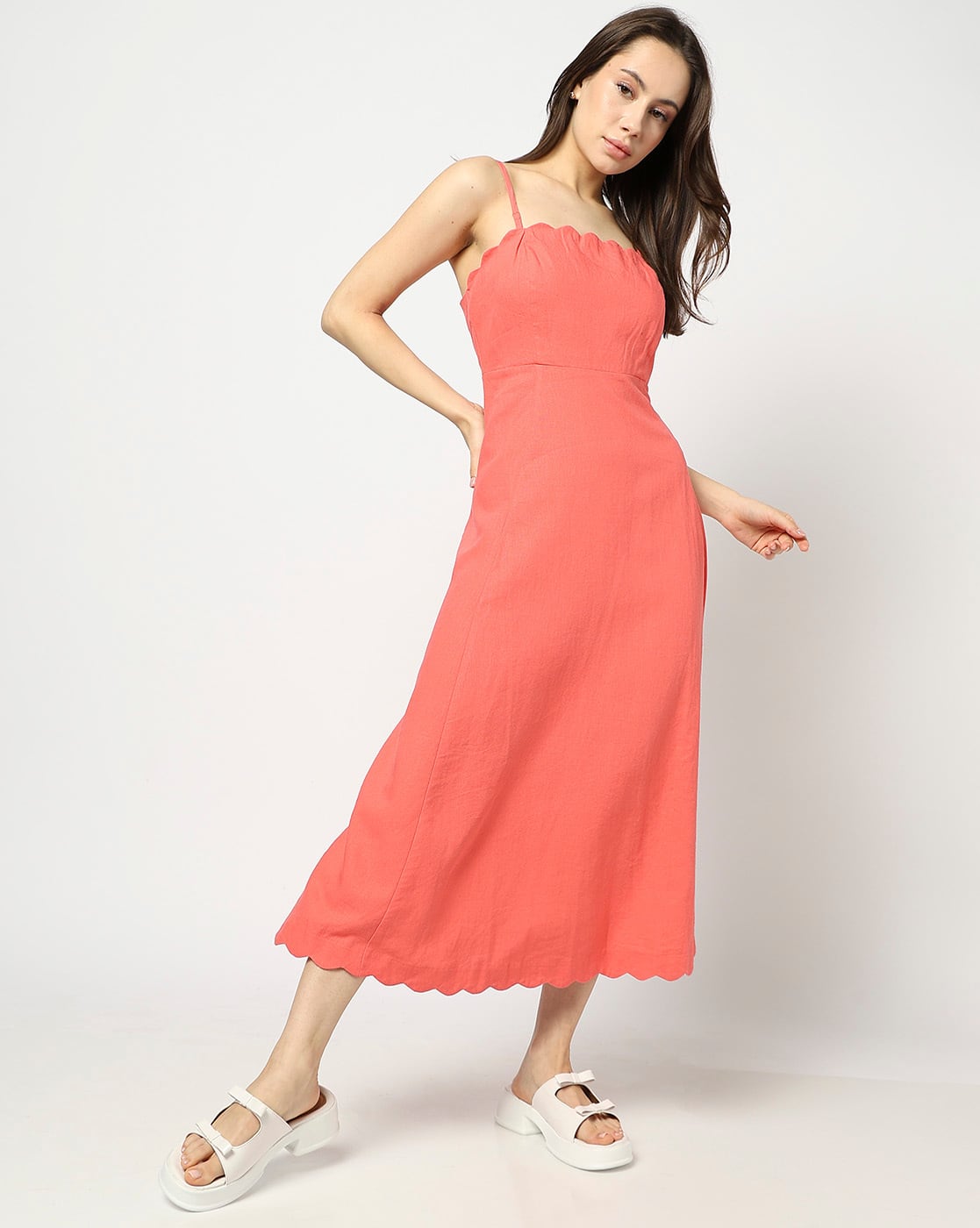 Women Solid Linen Blend A-Line Tube Dress