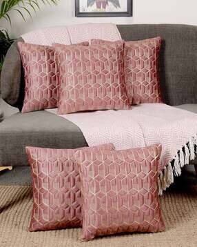 Set Of 5 Geometric Print Square Cushion Covers 16" x 16" Inches-image-47