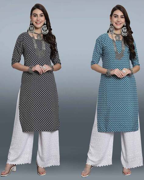 7 Threads Women Pack of 2 Micro Print Kurta