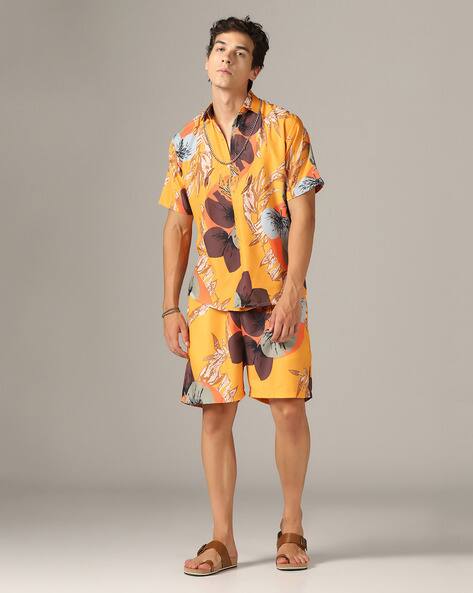 Hivora Men Leaf Print Shirt & Shorts Co-Ord Set