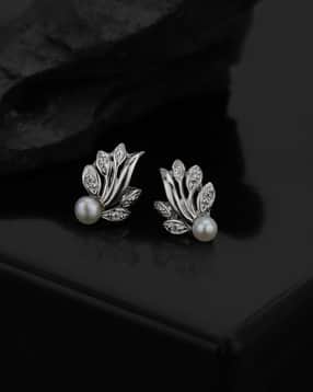 carlton london Women Sterling Silver Rhodium-Plated CZ & Pearl Stud Earrings-picture-19