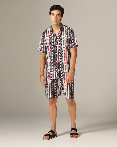Hivora Men Striped Shirt & Shorts Co-Ord Set