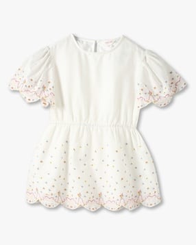 Girls Embroidered Peplum Top with Scalloped Hem