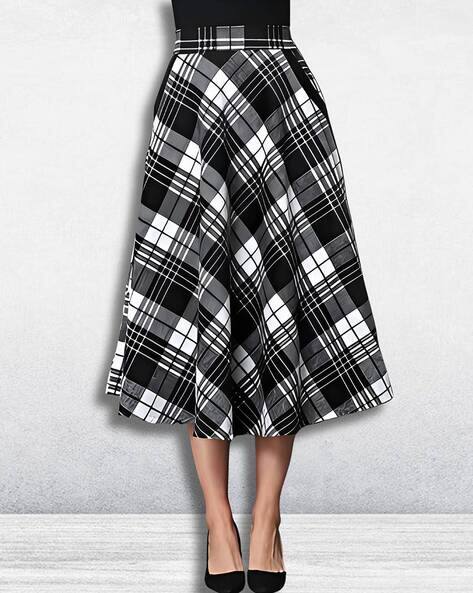ZELZIS Women Pure Cotton Checks Flared Skirt