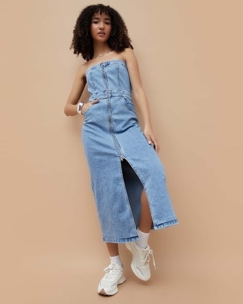 denim shirt dress outfit ideas Shona Joy Camille Strapless Design:DM8 lace-and-embroidery-bridesmaids-dresses
