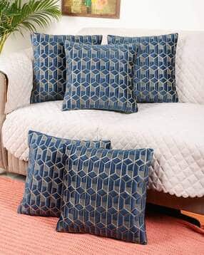 Set Of 5 Geometric Print Square Cushion Covers 16" x 16" Inches-image-6