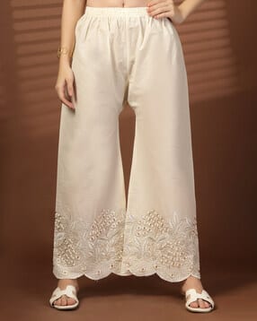 Women Embroidered Palazzos with Elasticated Waistband
