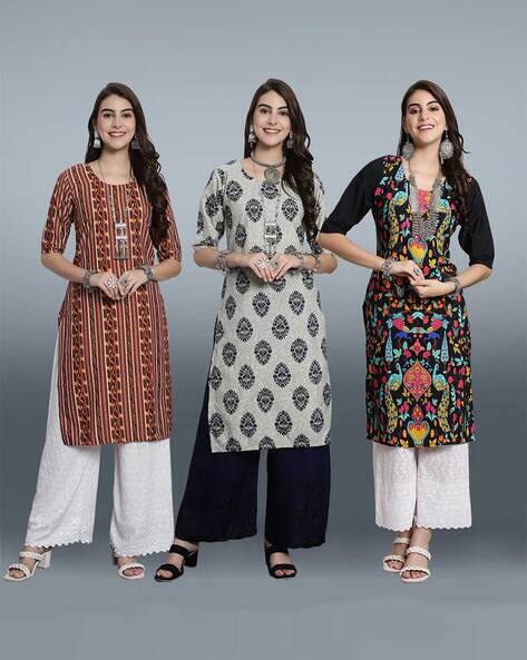 7 Threads Women Pack of 3 Printed Straight Kurtas