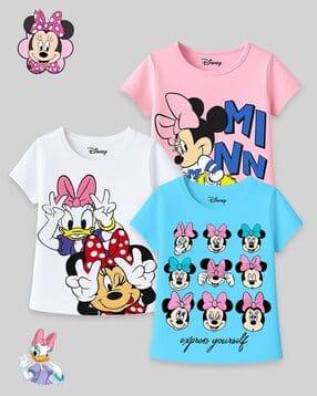 kuchipoo Pack of 3 Mickey-Mouse Print Round-Neck T-Shirts-picture-29
