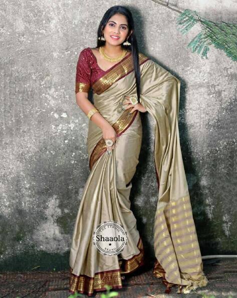 Revangi Women Woven Saree with Contras Border