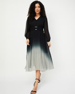 Women Ombre Pleated Midi Dress