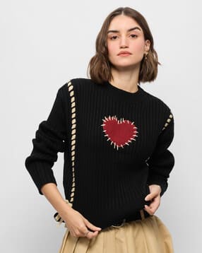 the souled store Women Knitted Crew-Neck Pullover-picture-13
