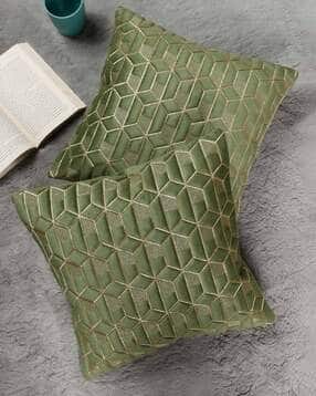 monkdecor Modern Geometric Design Green Color Velvet Cushion Covers 16" x 16" Inches, Set of 2 Pieces-picture-48