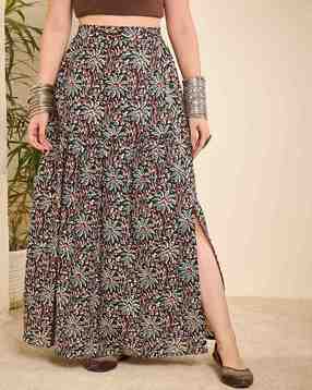 Women Floral Print Flared Skirt