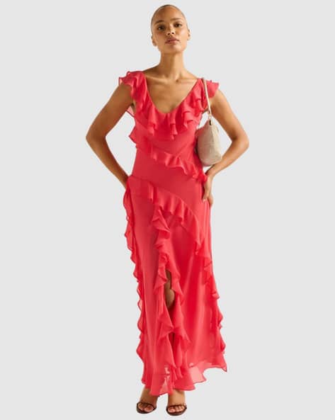 Forever New Women Ruffled V-Neck Sheath Dress