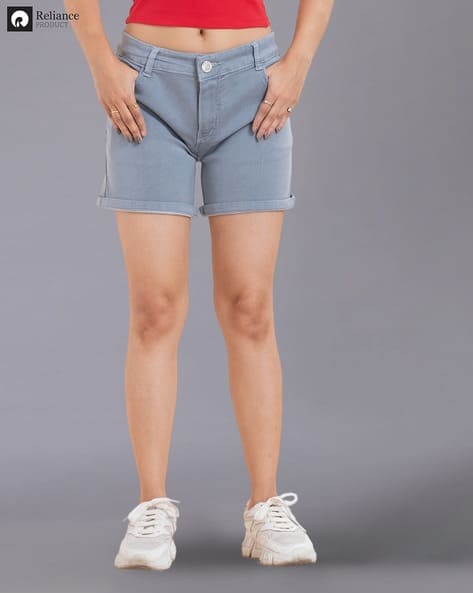 Clothing Light Grey Denim Shorts Light Grey Women Trousers MID