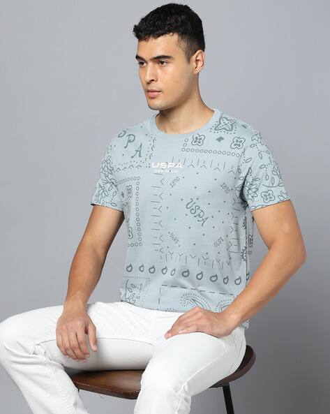 U.S. Polo Assn. Men All-Over Bandana Print Slim Fit Crew-Neck T-Shirt