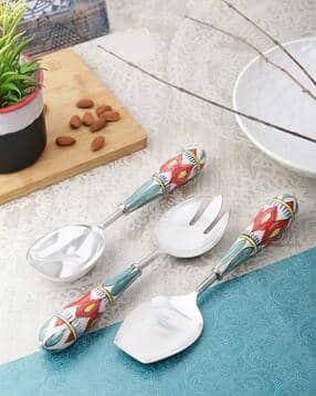 vareesha Set of 3 Steel Serving Spoons with Ceramic Handle-picture-17