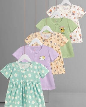 Girls Pack of 5 Graphic Print Cotton A-Line Dress-image-48