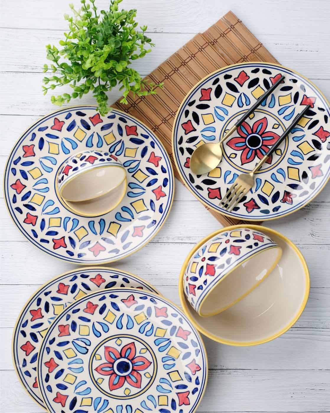 Set of 14 Floral Print Ceramic Dinner Set