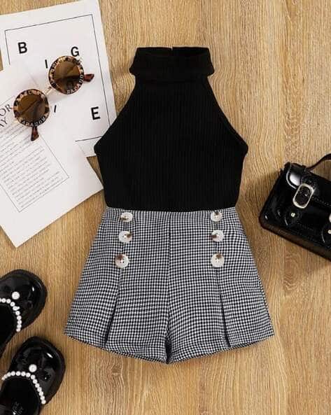 Ninas Girls Checked Shorts with Top
