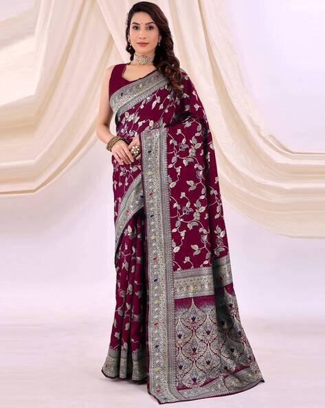 Revangi Women Banarasi Silk Saree with Contrast Border