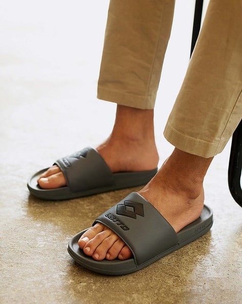 Leather Lotto Slippers Buy Grey Flip Flop Slippers For Men By