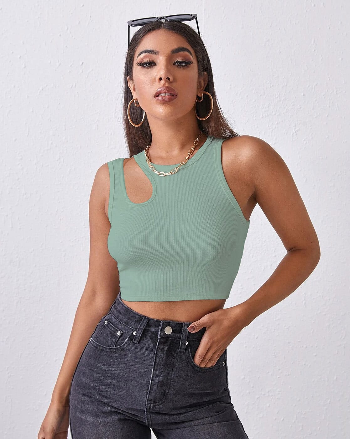 Buy LEIA Women Slim Fit Ribbed Tank Top Online | Ajio.com