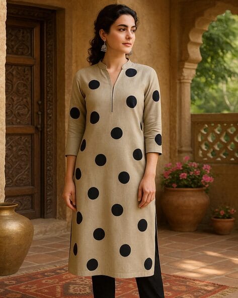 MAAESA Women Polka-Dot Print Straight Kurta