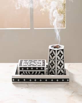 ritualistic Set of 3 Leaf Print Floral Incense Stand-picture-17