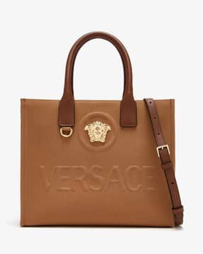 Buy VERSACE La Medusa Canvas Small Tote Bag | Brown Color Women