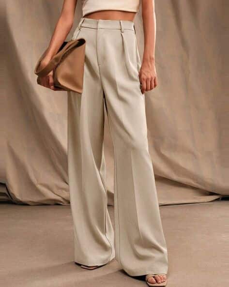 Women Wide-Leg Pleat-Front Trousers