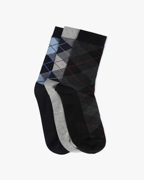 schumann Men Pack of 3 Checked Mid-Calf Length Socks-picture-46