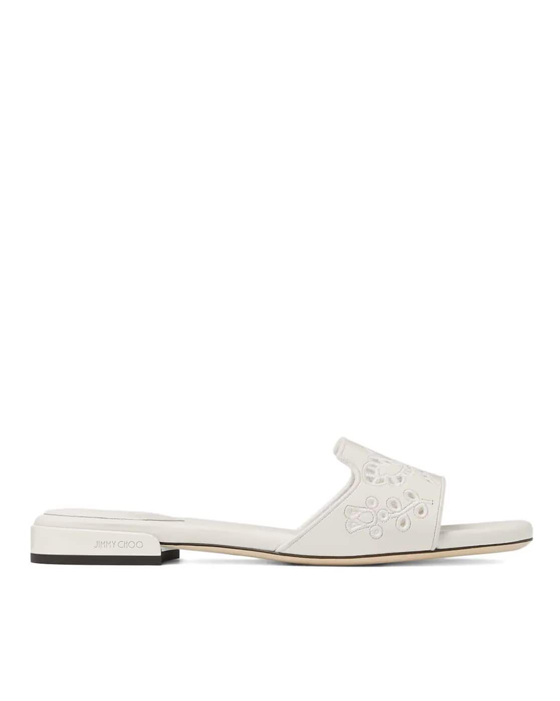 Women Sangallo Embroidered Ariane Flat Leather Slides