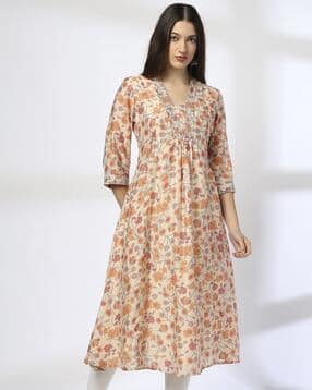 avaasa mix n' match Women Floral Print Flared Kurta-picture-23