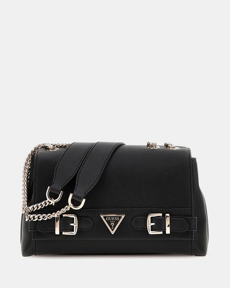 Guess Black Solid Eco Ali Convertible Flap Crossbody Bag