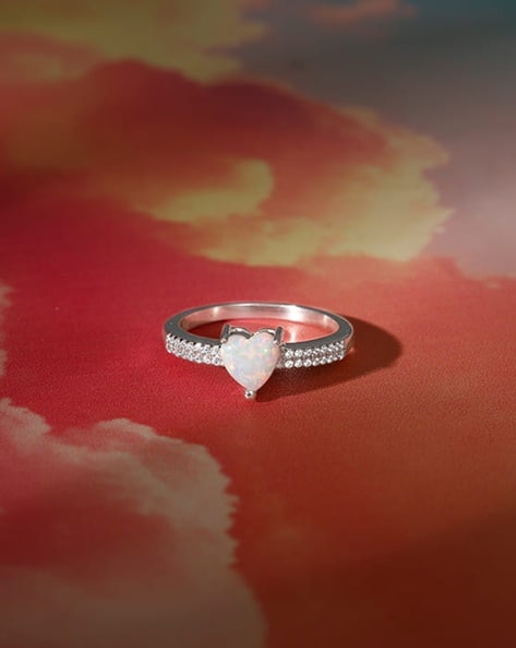 Giva Women Sterling Silver Opal Heart Ring