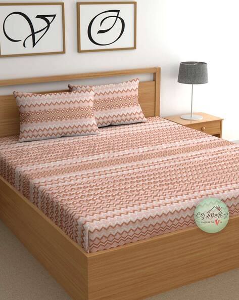 CG HOMES 180 TC Geometric Print Double Bedsheet with Pillow Covers