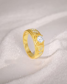 Men Sterling Silver Gold-Plated Zircon Ring-image-34