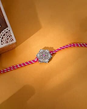 Men Sterling Silver Pink Flower Rakhi-image-1