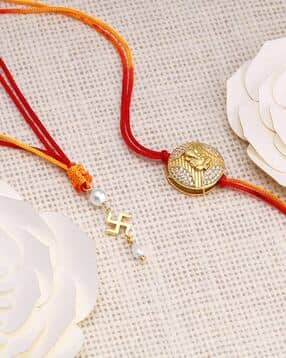 Unisex Set of 2 Sterling Silver Gold-Plated Family Bond Bhaiya Bhabhi Rakhis-image-34