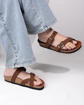 Women Slip-On Flat Sandals with Metal Accent