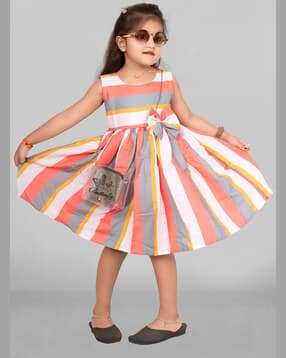 Girls Striped Fit & Flare Dress-image-11