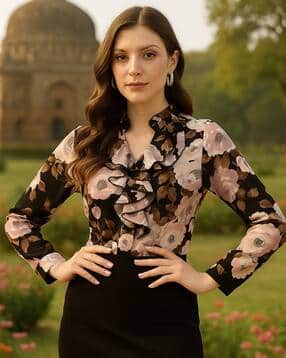 leia Women Floral Print Regular Fit Top with Ruffled Details-picture-22