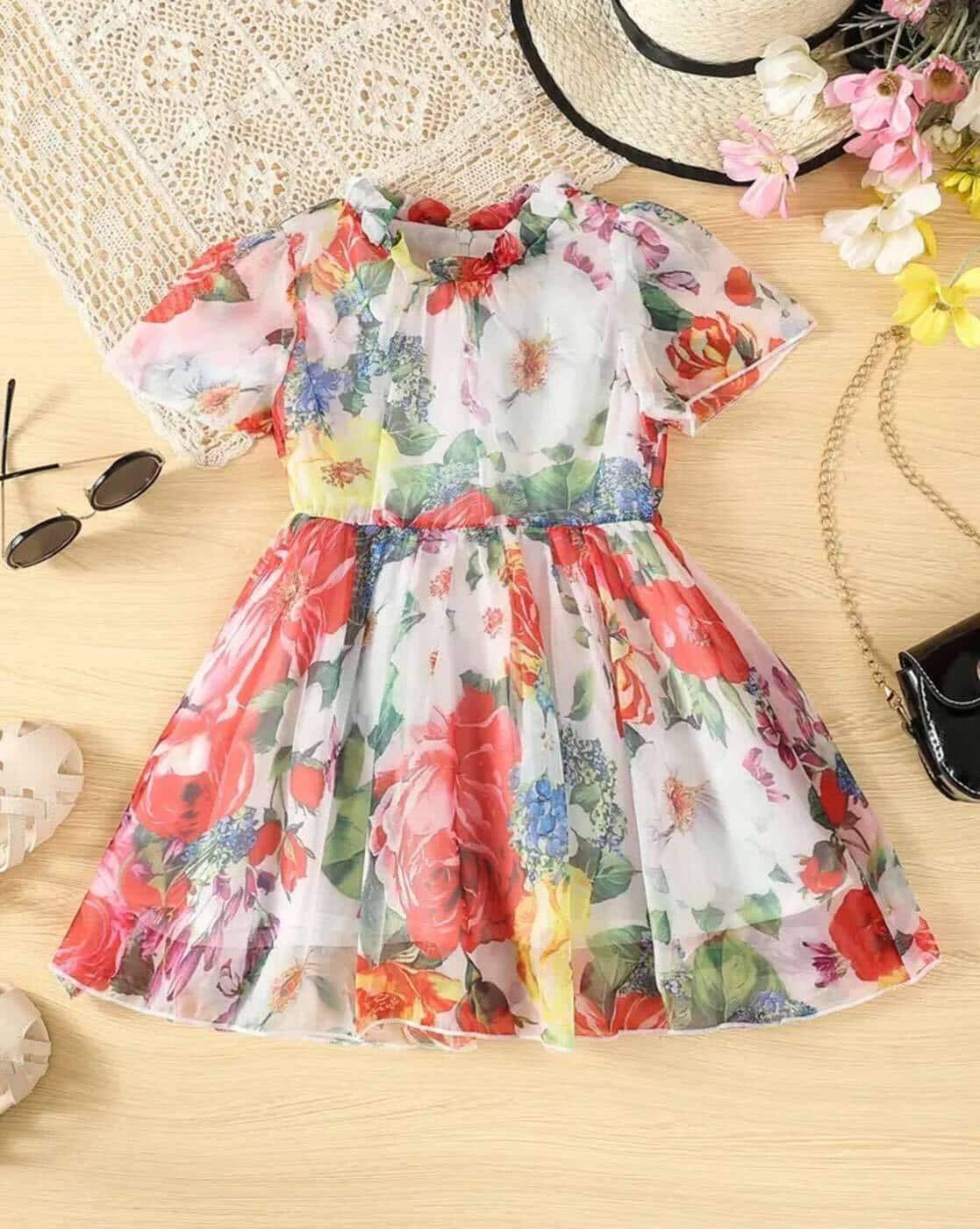 STYLECONNECT Girls Floral Print A-Line Dress For Girls (Multi, 2-3Y)
