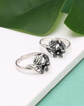giva Women Sterling Silver Floral Toe Rings-picture-52