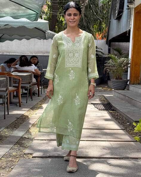 SVARAA Women Embroidered Straight Kurta & Pants Set